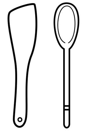 Symbol of two wooden spoons - angular and round, black outlineのイラスト素材