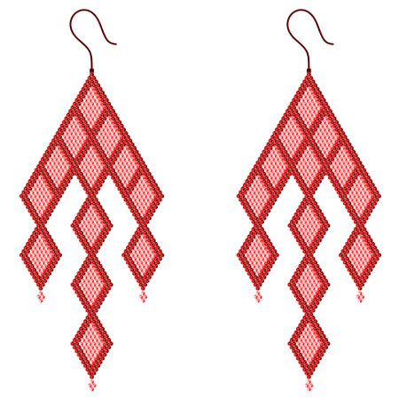 Two dangling light and dark red rhombus-shaped earrings, made of 3D cubesのイラスト素材