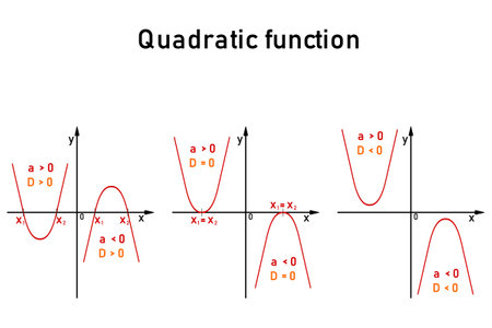Graphical representation of the roots of a quadratic equation for three different values of the discriminantsのイラスト素材