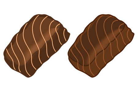 Two brown candies from a box of chocolates, with chocolate coatingのイラスト素材