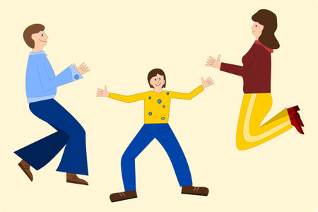 Family showing joy - dad, mom and sonのイラスト素材