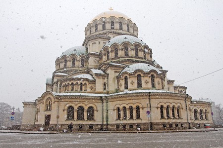 St. Alexander Nevsky Cathedral in Sofia, Bulgaria. Christian church, temple. Side viewの写真素材