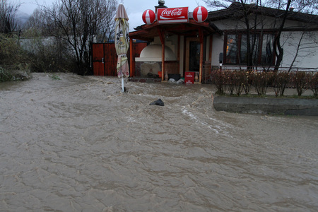 Large flood happens of the newly built Ring Road - South because of the poor construction, lack of drainage, felling trees and destroying the nature of people - dec 4, 2010 near by Sofia, Bulgaria.のeditorial素材