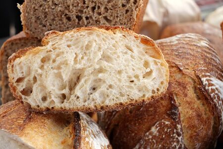 Fresh baked bread. Crispy loaf of bread. Delicious freshly baked bread.