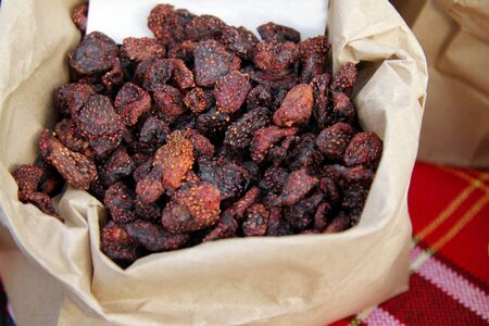Dried wild strawberries close upの写真素材