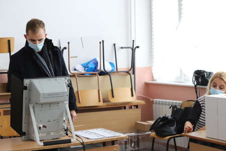 Polls are opening for voting for Bulgaria's third parliamentary election this year and 2 in 1 elections for President in Sofia, Bulgaria on NOV 14, 2021のeditorial素材