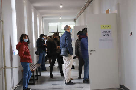 Polls are opening for voting for Bulgaria's third parliamentary election this year and 2 in 1 elections for President in Sofia, Bulgaria on NOV 14, 2021のeditorial素材