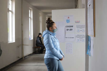 Polls are opening for voting for Bulgaria's third parliamentary election this year and 2 in 1 elections for President in Sofia, Bulgaria on NOV 14, 2021のeditorial素材