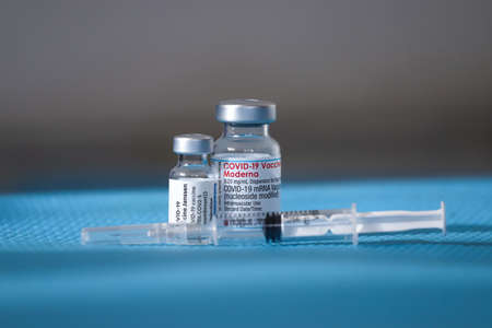 Sofia, Bulgaria â NOV 22, 2021: Vials with the Moderna and Janssen Covid-19 vaccine are used at the corona vaccination centres worldwideのeditorial素材