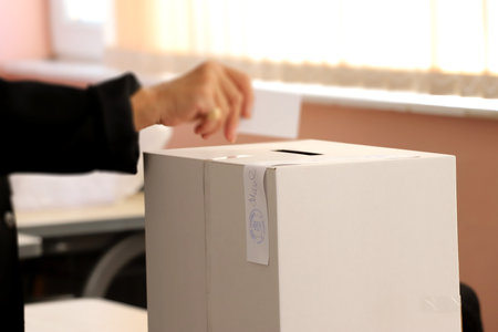 Sealed ballot box in the polling station on election dayの写真素材