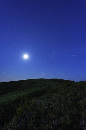 Night hill in Rebun-island, in Hokkaido, Japanの写真素材