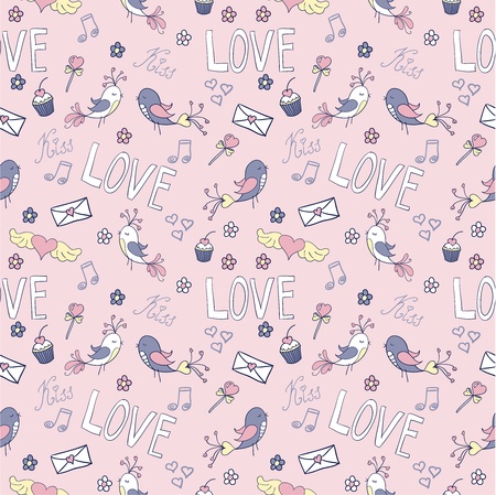 Doodle Valentine's day lovely seamless patternのイラスト素材