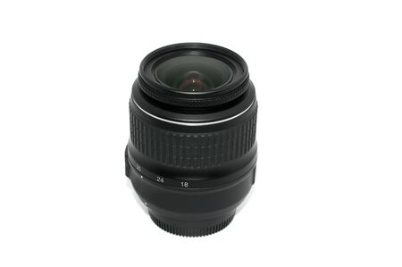 18-55mm zoom camera lens isolated on whiteの写真素材