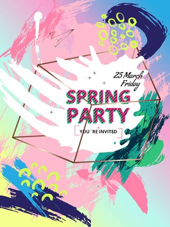 Design invitations in style 80s, 90s Color background texture painted with a brush.のイラスト素材