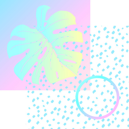 Abstract creative background. Geometric shapes and monstera leaf. In the style of Vaporwave and...