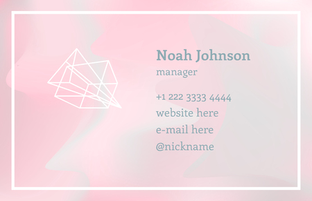 Pink double-sided business card with a crystal logo. Polygonal shape. Corporate identity template. Blurry holographic background. Chatoyant backdrop.Vector. EPS 10. Nacreous pearl pastel colors.のイラスト素材