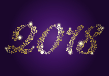Shiny golden numbers. 2018 Happy New Year. Holiday banner. Festive premium design for holiday greeting card, invitation, calendar, poster.のイラスト素材