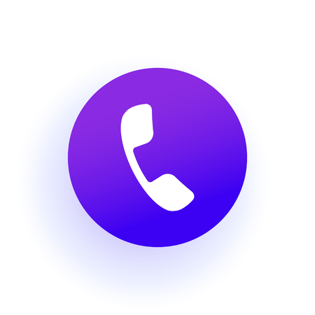 Phone icon. The handset is in a circle. Purple gradient with shadow. Solid color. For user interface in web, ui and ux design.のイラスト素材
