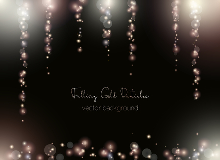 Falling shimmer particles. Magic of light sparks and blurred spots. Vector blank background in the center for text message.のイラスト素材
