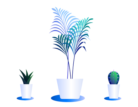 Set of cacti in pots. Illustration of bright color combinations. Icons of blue gradient color in clean minimal style.のイラスト素材