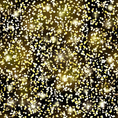 Glitter seamless pattern. Golden confetti texture. Luxury gold particles. Holiday Endless pattern made of sparkling sequins on black background. Festive decor for postcard, certificate, gift voucher.のイラスト素材