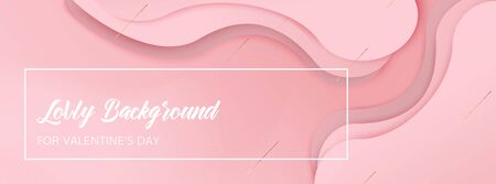 Pink overlap waved background with copy-space for text. Horizontal format. Banner for Valentines day. You can use it as a background for ads, websites, presentations, postcards or invitations.のイラスト素材
