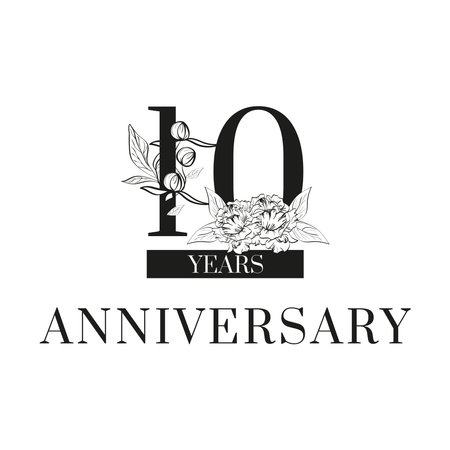 Inscription Tenth Anniversary decorated with peonyのイラスト素材