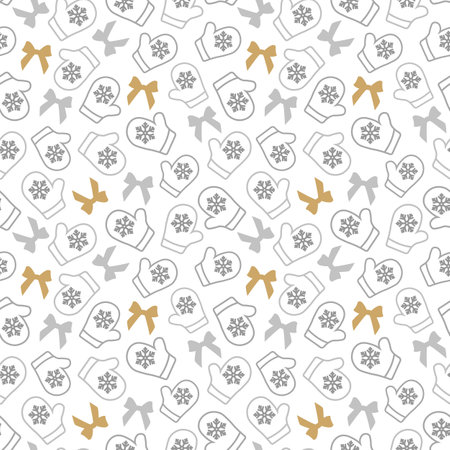Christmas seamless pattern from mittens and bowsのイラスト素材