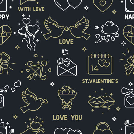 Black seamless pattern for Valentines Day with iconsのイラスト素材