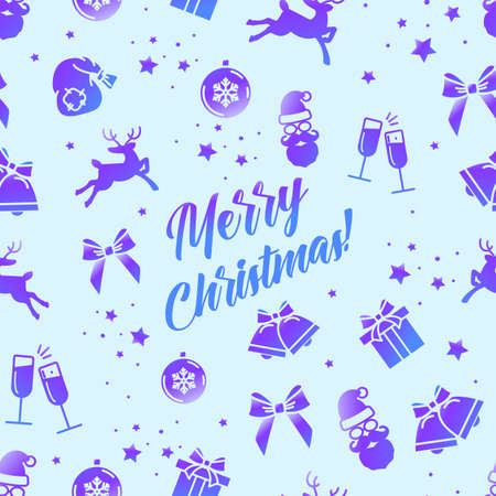 A Blue Festive Seamless Christmas Pattern with iconsのイラスト素材