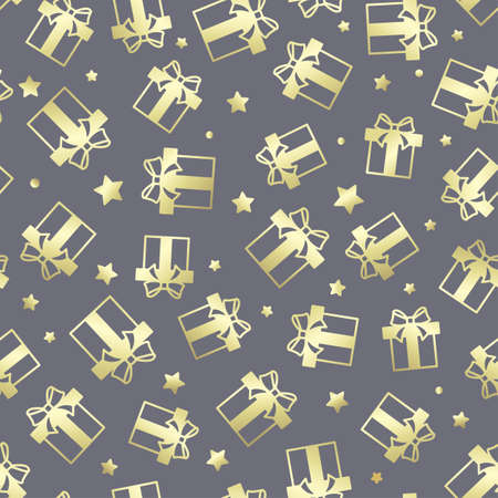 a golden seamless new year pattern pattern of giftsのイラスト素材