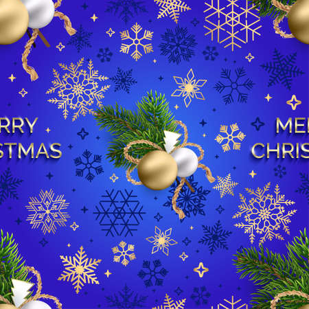 A Blue Festive Seamless Christmas Pattern with Golden Snowflakesのイラスト素材