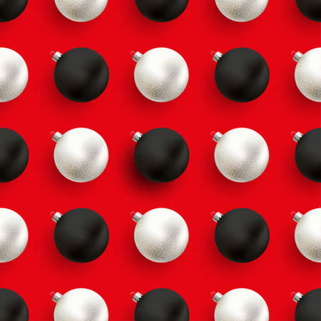 A red Seamless Christmas Pattern with black and white ballsのイラスト素材