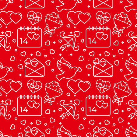 A Red Seamless Pattern of Valentines Day love symbolsのイラスト素材