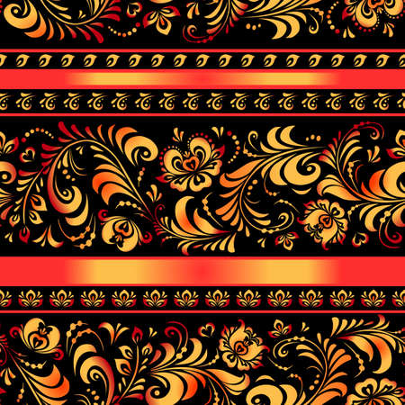 A horizontal seamless pattern with red flowers and leavesのイラスト素材