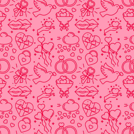 A pink Seamless Pattern of Valentines Day love symbolsのイラスト素材