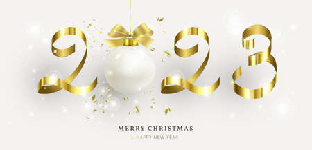 Happy New Year 2023. Merry Christmas. Golden design.