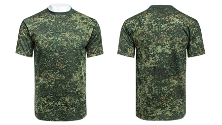 Mannequin in military T-shirt, camouflage shirt, isolated white backgroundの写真素材