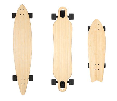 Skateboard mock up, blank longboard on isolated white backgroundの写真素材