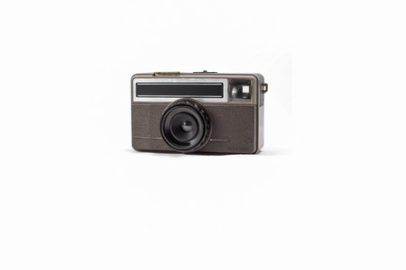 Retro rangefinder camera on white backgroundの写真素材