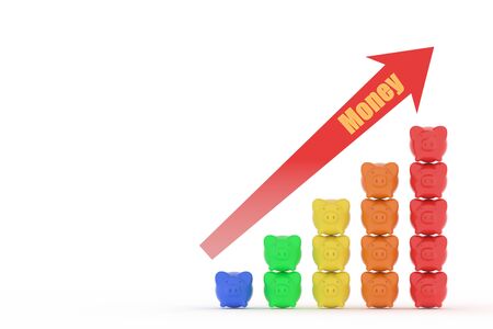 Illustration of a rising piggy bank and a rising piggy bank by 3D renderingの写真素材