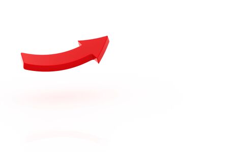 Red arrow pointing up with copy space on white backgroundの写真素材