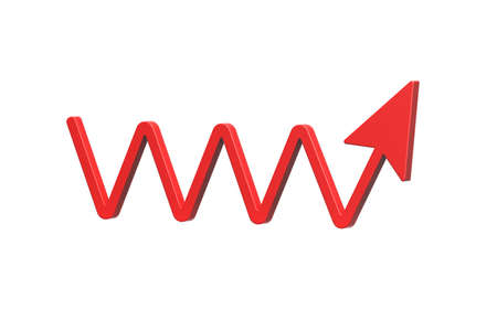 3D illustration of a red arrow heading up while repeating raising and loweringの写真素材