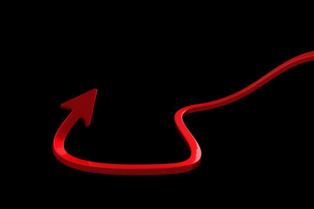 3D illustration of a red arrow moving forward through trial and errorの写真素材