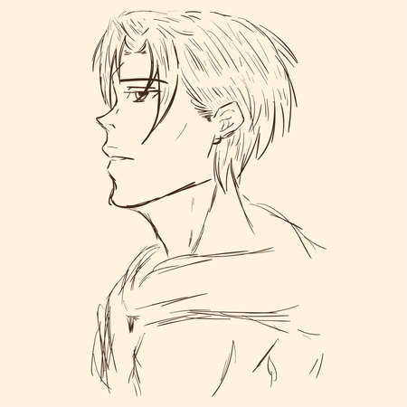 Drawing sketch guy in a sweatshirt with bangsのイラスト素材