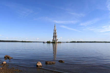 The white belfry bell tower, river Volga, Russiaの写真素材