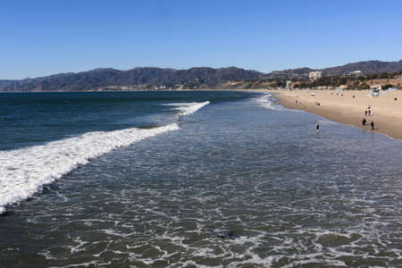 The Pacific Ocean and Santa Monica beachの写真素材