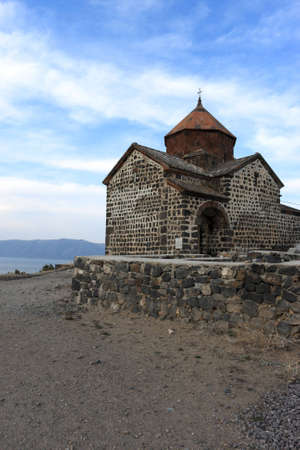 Church on top of a peninsula in Lake Sevan, Armeniaの写真素材