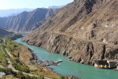 The Naryn River rises in the Tien Shan mountains in Kyrgyzstan, Central Asia