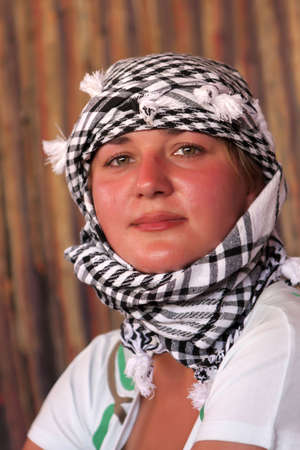 The woman poses in Bedouin tent. Excursion in Egyptの写真素材